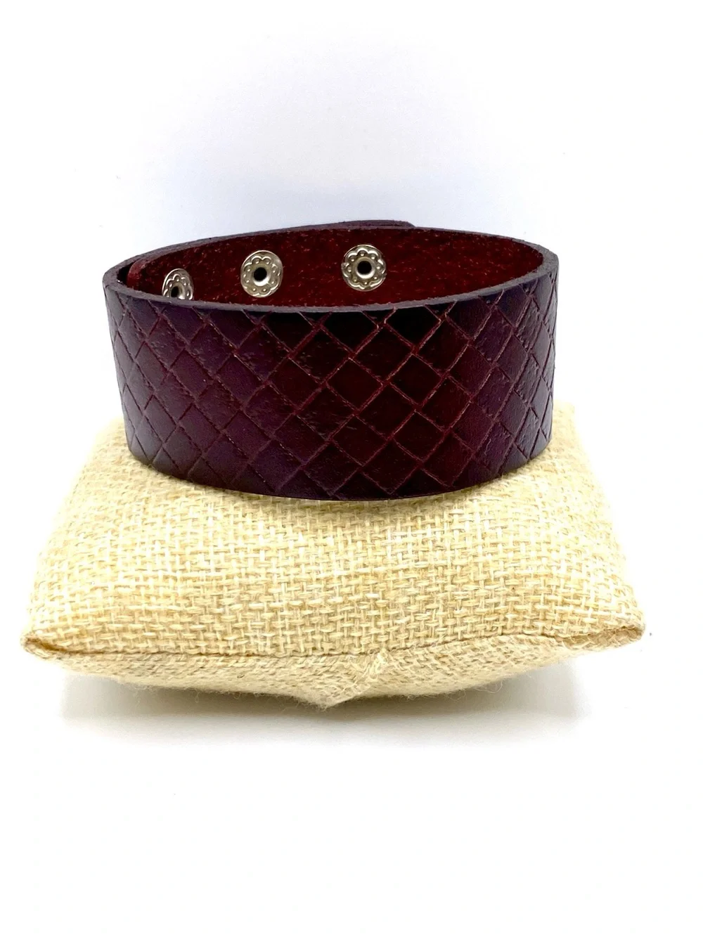 Wide Quilted Cuff Bracelet - Burgundy